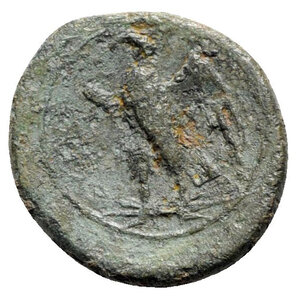 reverse: Sicily, Syracuse. Hiketas II (287-278 BC). Æ (25mm, 9.08g, 9h), c. 283-279. Laureate head of Zeus Hellanios l. R/ Eagle standing l. on thunderbolt. CNS II, 154-5; SNG ANS 782-3; HGC 2, 1448. Green patina, VF