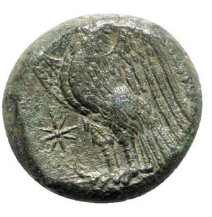 reverse: Sicily, Syracuse. Hiketas II (287-278 BC). Æ (20.5mm, 9.51g, 7h), c. 287-278. Laureate head of Zeus Hellanios r. R/ Eagle standing l. on thunderbolt, wings displayed; star before. CNS II, 168; HGC 2, 1449. VF
