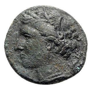 obverse: Sicily, Syracuse. Hieron II (275-215 BC). Æ (19mm, 6.10g, 3h), c. 275-269 BC. Wreathed head of Kore l. R/ Bull butting l.; club and T above; IE in exergue. CNS II, 192 Rl 19; HGC 2, 1469. VF