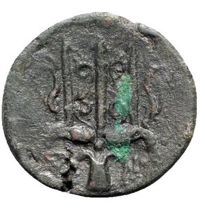 reverse: Sicily, Syracuse. Hieron II (275-215 BC). Æ (19.5mm, 5.82g, 9h). Head of Poseidon l., wearing tainia. R/ Ornamented trident head flanked by two dolphins. CNS II, 197; SNG ANS 964ff.; HGC 2, 1550. VF