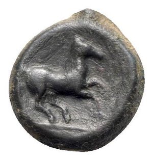 reverse: Sicily, Carthaginian Domain, c. 375-350 BC. Æ (16.5mm, 3.57g, 7h). Wreathed head of Tanit l. R/ Horse prancing r. MAA 15a; SNG Copenhagen 97; CNS III, 1; HGC 2, 1668. Dark patina, VF - Good VF
