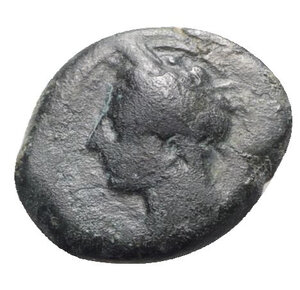 obverse: Sicily, Carthaginian Domain, c. 375-350 BC. Æ (18mm, 3.83g, 6h). Wreathed head of Tanit l. R/ Horse prancing r. MAA 15a; SNG Copenhagen 97; CNS III, 1; HGC 2, 1668. Green patina, VF - Good VF