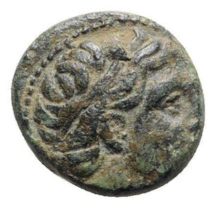 obverse: Kings of Macedon, Philip II (359-336). Æ (16.5mm, 4.87g, 12h). Uncertain mint. Head of Apollo r., wearing tainia. R/ Youth on horseback r.; uncertain control below. Cf. SNG Alpha Bank 349ff. Near VF