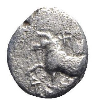 obverse: Thrace, Byzantion, c. 387/6-340 BC. AR Hemidrachm (12.5mm, 1.75g, 11h). Forepart of bull l. R/ Trident. HGC 3.2, 1388. Good Fine