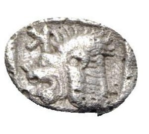 reverse: Mysia, Kyzikos, c. 450-400 BC. AR Obol (10mm, 0.76g, 6h). Forepart of boar l.; tunny to r. R/ Head of roaring lion l.; retrograde K to upper l; all within incuse square. Von Fritze II 15; SNG BnF 380-4. Near VF