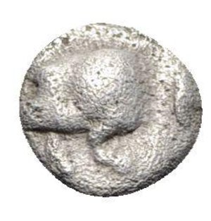obverse: Mysia, Kyzikos, c. 450-400 BC. AR Obol (8mm, 0.72g, 6h). Forepart of boar l.; tunny to r. R/ Head of roaring lion l.; retrograde K to upper l; all within incuse square. Von Fritze II 15; SNG BnF 380-4. Good Fine