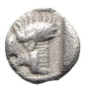 reverse: Mysia, Kyzikos, c. 450-400 BC. AR Obol (8mm, 0.72g, 6h). Forepart of boar l.; tunny to r. R/ Head of roaring lion l.; retrograde K to upper l; all within incuse square. Von Fritze II 15; SNG BnF 380-4. Good Fine