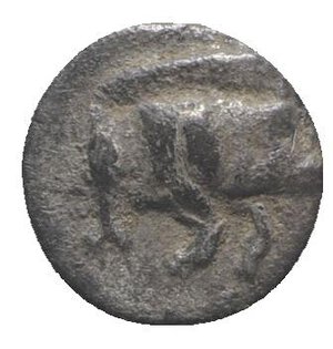 obverse: Mysia, Kyzikos, c. 450-400 BC. AR Hemiobol (6mm, 0.35g, 9h). Forepart of boar r.; tunny to l. R/ Head of roaring lion l., retrograde K to l.; all within incuse square. Von Fritze II 16; SNG BnF 392. VF