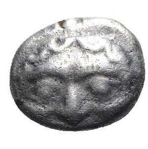 obverse: Mysia, Parion, 5th century BC. AR Drachm (13mm, 3.25g). Gorgoneion facing with protruding tongue. R/ Incuse punch of rough cruciform design. SNG BnF 1347. Near VF