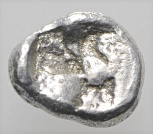 reverse: Aeolis, Kyme, c. 450-400 BC. AR Hemiobol (5mm, 0.30g). Eagle’s head l. R/ Incuse square. SNG von Aulock 1623. VF