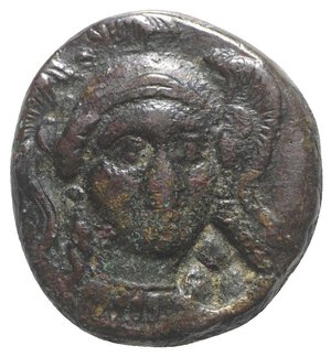 obverse: Ionia, Klazomenai, c. 380-360 BC. Æ (17mm, 3.98g, 6h). Helmeted head of Athena facing slightly r.; c/m: three pellets? R/ Ram walking r.; thunderbolt to r. SNG Copenhagen 85. Good Fine