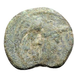 obverse: Northern Apulia, Teate, c. 225-200 BC. Æ Biunx (18mm, 3.78g, 3h). Helmeted head of Athena r. R/ Owl standing r., head facing, on groundline; Σ to r., two pellets below. HNItaly 702c. Green patina, Good Fine / VF