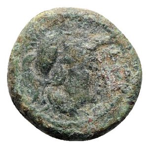 obverse: Northern Apulia, Teate, c. 225-200 BC. Æ Biunx (18mm, 5.88g, 11h). Helmeted head of Athena r. R/ Owl standing r., head facing, on groundline; two pellets below. HNItaly 702c. Green patina, near VF