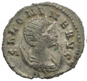 obverse: Salonina (Augusta, 254-268). Antoninianus (22mm, 3.35g, 6h). Antioch. Veiled and draped bust r., wearing stephane; set on crescent. R/ Juno standing l., holding patera and sceptre; Q to r., peacock at feet to l. RIC V 30; RSC 67a. Silvered, near VF