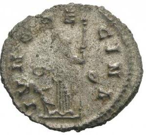 reverse: Salonina (Augusta, 254-268). Antoninianus (22mm, 3.35g, 6h). Antioch. Veiled and draped bust r., wearing stephane; set on crescent. R/ Juno standing l., holding patera and sceptre; Q to r., peacock at feet to l. RIC V 30; RSC 67a. Silvered, near VF