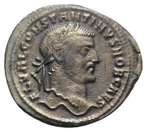 obverse: Constantius I (305-306). Æ Follis (29.5mm, 8.52g, 12h). Cyzicus. Laureate head r. R/ Genius standing l., holding patera and cornucopia; KЄ. RIC VI 21a. Roughness, near VF