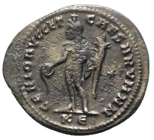 reverse: Constantius I (305-306). Æ Follis (29.5mm, 8.52g, 12h). Cyzicus. Laureate head r. R/ Genius standing l., holding patera and cornucopia; KЄ. RIC VI 21a. Roughness, near VF