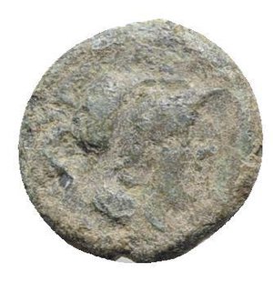 obverse: Northern Apulia, Teate, c. 225-200 BC. Æ Semuncia (12mm, 1.29g, 6h). Helmeted head of Athena r. R/ Owl standing r., head facing. Cf. HNItaly 702 (unlisted denomination); cf. CNG 327, lot 130. Very Rare, green patina, Good Fine