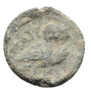 reverse: Northern Apulia, Teate, c. 225-200 BC. Æ Semuncia (12mm, 1.29g, 6h). Helmeted head of Athena r. R/ Owl standing r., head facing. Cf. HNItaly 702 (unlisted denomination); cf. CNG 327, lot 130. Very Rare, green patina, Good Fine