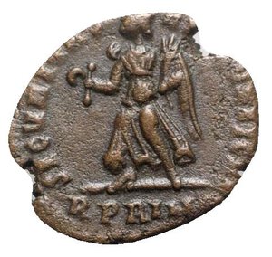 reverse: Valens (364-378). Æ (17mm, 2.38g, 6h). Rome. Pearl-diademed, draped and cuirassed bust r. R/ Victory advancing l., holding wreath and palm; RPRIM[A]. RIC IX 24b. VF