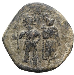 obverse: Heraclius (610-641). Æ 40 Nummi (29mm, 11.25g, 6h). Constantinople, year 20 (629/30). Heraclius, holding long cross, and Heraclius Constantine, holding globus cruciger, standing facing; cross above. R/ Large M; cross above, date across field; A//CON. Sear 810. Good Fine - near VF