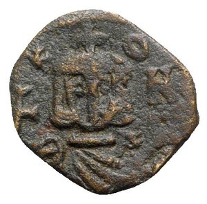 obverse: Leo V and Constantine (813-820). Æ 40 Nummi (18mm, 3.16g, 6h). Syracuse. Crowned bust of Leo facing, wearing loros, holding cross potent. R/ Crowned and draped bust of Constantine facing, holding globus cruciger. Sear 1638. Near VF