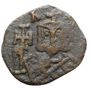 reverse: Leo V and Constantine (813-820). Æ 40 Nummi (18mm, 3.16g, 6h). Syracuse. Crowned bust of Leo facing, wearing loros, holding cross potent. R/ Crowned and draped bust of Constantine facing, holding globus cruciger. Sear 1638. Near VF