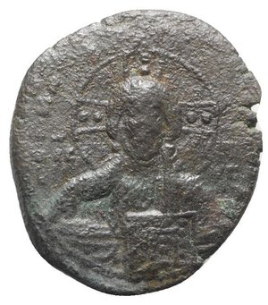 obverse: Anonymous, time of Basil II and Constantine VIII, c. 1020-1028. Æ 40 Nummi (28mm, 8.07g, 6h). Uncertain (Thessalonica?) mint. Facing bust of Christ Pantokrator. R/ Legend in four lines. DOC Class A3; Sear 1818. Roughness, Good Fine - near VF