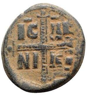 reverse: Anonymous, time of Michael IV, c. 1034-1041. Æ 40 Nummi (30mm, 10.57g, 6h). Constantinople. Christ Antiphonetes standing facing, holding Gospels. R/ IC-XC/ NI-KA in two lines divided by jewelled cross with pellet at each extremity. DOC Class C; Sear 1825. Near VF