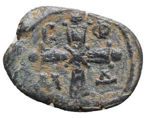 reverse: Alexius I Comnenus (1081-1118). Æ Tetarteron (20mm, 2.99g, 6h). Crowned facing bust, holding cross-sceptre and globus cruciger. R/ Decorated voided cross with x at centre and C-Φ/AΛ-Δ in quarters. DOC 40; Sear 1931. Near VF