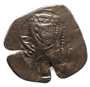 obverse: Latin Empire of Constantinople, 1204-1261. Æ Trachy (23mm, 2.09g, 6h). Nimbate bust of Christ facing, raising hand in benediction. R/ Archangel Michael standing facing, holding labarum and globus cruciger. DOC V 16; Sear 2036. VF