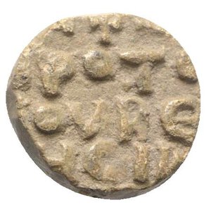 reverse: Byzantine Pb Seal, c. 7th-12th century (14mm, 4.37g, 12h). Nimbate bust facing. R/ Legend in three lines. VF