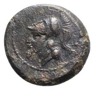 obverse: Northern Campania, Cales, c. 265-240 BC. Æ (21mm, 6.41g, 12h). Helmeted head of Athena l. R/ Cock standing r.; star to l. Sambon 916; HNItaly 435; SNG ANS 188-195. Dark patina, Good Fine - near VF