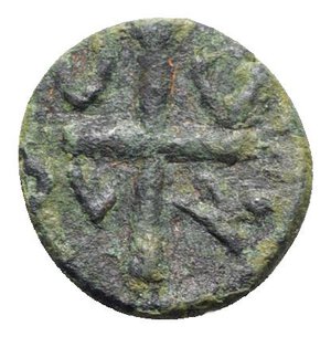 reverse: Italy, Salerno. Guglielmo (Duca, 1111-1127). Æ Follaro Fraction (16mm, 2.96g, 3h). Bust of S. Matteo facing. R/ V V DV X in quarters of cross. Cappelli 87-91; Travaini 119-120; MEC 139-145. Scarce, VF