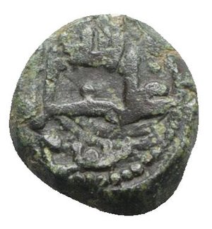 reverse: Italy, Sicily, Messina. Guglielmo II (1166-1189). Æ Follaro (11mm, 2.09g, 12h). Head of lion. R/ Cufic legend. Spahr 118; MIR 37. Green patina, VF - Good VF