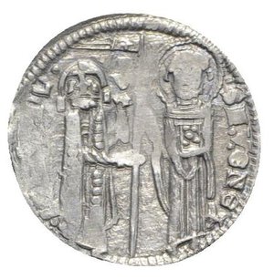 reverse: Italy, Venezia. Uncertain. AR Grosso (18mm, 2.02g, 6h). Doge and S. Marco standing facing, holding banner between them. R/ Christ, nimbate, seated facing on decorated throne, holding book of Gospels. Near VF