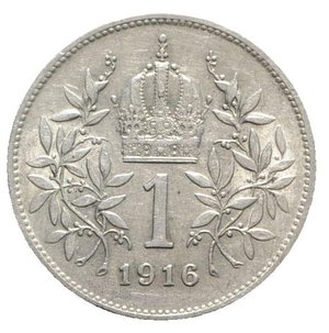 reverse: Austria, Franz Joseph I (1848-1916). AR 1 Corona 1916 (22.5mm, 4.97g, 12h). Bare head r. R/ Crown. KM 2820. Good VF