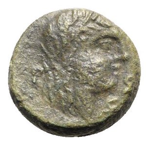obverse: Northern Lucania, Paestum,  c. 90-44 BC. Æ Semis (15mm, 4.95g, 12h). Veiled head of Demeter r. R/ Grain ear. HNItaly 1242; Crawford 27. Near VF