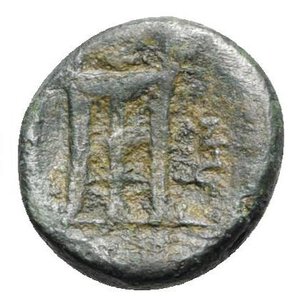 reverse: Bruttium, Rhegion, c. 260-215 BC. Æ (16mm, 4.67g, 1h). Laureate head of Apollo l. R/ Ornate tripod. HNItaly 2543. Green patina, near VF