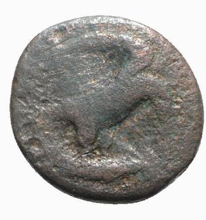obverse: Sicily, Akragas, c. 420-406 BC. Æ Hexas (19mm, 6.13g, 1h). Eagle standing r. on serpent. R/ Crab; two pellets flanking, two pellets above, two fish below. CNS I, 66; HGC 2, 147. Fine