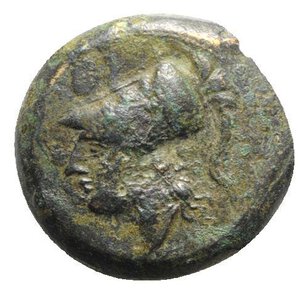 obverse: Northern Campania, Cales, c. 265-240 BC. Æ (18.5mm, 6.48g, 6h). Helmeted head of Athena l. R/ Cock standing r.; star to l. Sambon 916; HNItaly 435; SNG ANS 188-195. Green patina, Good Fine - near VF
