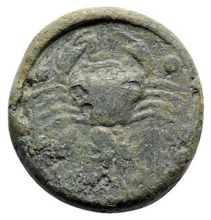 reverse: Sicily, Akragas, c. 415-406 BC. Æ Hemilitron (29mm, 21.51g, 9h). Eagle standing r. on tunny. R/ Crab; conch shell and octopus below, six pellets around. HGC 2, 134. Good Fine