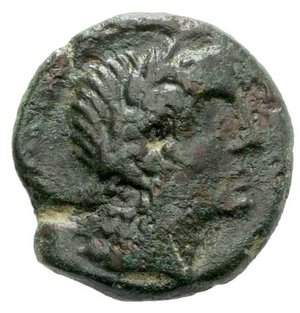 obverse: Sicily, Alaisa Archonidea, c. 95-44 BC. Æ (19mm, 5.91g, 12h). Laureate head of Apollo r. R/ Apollo standing l., holding laurel branch and leaning on kithara; monogram to l. Campana 17; CNS I, 6; SNG ANS 1181-4; HGC 2, 198. Rare, green patina, Good Fine 