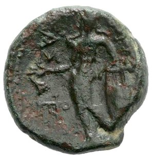 reverse: Sicily, Alaisa Archonidea, c. 95-44 BC. Æ (19mm, 5.91g, 12h). Laureate head of Apollo r. R/ Apollo standing l., holding laurel branch and leaning on kithara; monogram to l. Campana 17; CNS I, 6; SNG ANS 1181-4; HGC 2, 198. Rare, green patina, Good Fine 