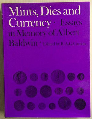 obverse: Carson R.A.G., Mints, Dies and Currency. articoli in Memory of Albert Baldwin. Methuen & Co, London 1971. Cartonato ed. con sovraccoperta, 336 pp., 23 tavole b/n. Buono stato Contenuto:: Philip Whitting and Douglas Liddell, “Albert Baldwin: Two Appreciations”. Charles A. Hersh, “Sydenham in Retrospect: Revisions, Corrections, and some rare and unpublished Additions to that Author’s ‘The Coinage of the Roman Republic’”. D.G. Sellwood, “Some Politic Alterations in the Parthian Series”. P.V. Hill, “The Dating and Arrangement of Hadrian’s COS III Coins of the Mint of Rome”. R.A.G. Carson, “The Sequence-marks on the Coinage of Carausius and Allectus”. J.P.C. Kent, “The Coinage of Theodoric in the Names of Anastasius and Justin I”. P.J. Donald and Philip Whitting, “A Hoard of Trachea of John II and Manuel I from Cyprus”. D.F. Allen, “A Celtic Find from a Lincolnshire Dyke”. C.E. Blunt and Michael Dolley, “The Mints of Northampton and Southampton up to the Time of Edgar’s Reform”. C.S.S. Lyon, “Variations in Currency in Late Anglo-Saxon England”. F. Elmore Jones, “A Supplementary Note on the Mint of Bedwyn and Marlborough”. John D. Brand, “The Shrewsbury Mint, 1249-1250”. Marion M. Archibald, “The Mayfield (Sussex) 1968 Hoard of English Pence and French Gros, c. 1307”. E.J. Winstanley, “The Sovereign Groat of Henry VII”. Ian Stewart, “Scottish Mints”. Michael Dolley and W.A. Seaby, “The Anomalous Long-Cross Coins in the Anglo-Irish Portion of the Brussels Hoard”. A.J. Seltman, “Late Deniers Tournois of Frankish Greece”. J.G. Pollard, “The Medal of Jan van Gorp by Steven van Herwijck