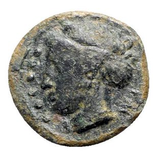 obverse: Sicily, Himera, c. 420-407 BC. Æ Hemilitron (16mm, 2.90g, 5h). Head of nymph l.; six pellets before. R/ Six pellets within wreath. CNS I, 35; SNG ANS 186; HGC 2, 479. VF - Good VF