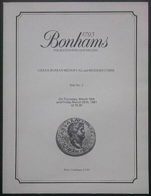 obverse: Bonhams in association with V.C. Vecchi & Sons. Sale No. 5. Greek, Roman Medieval and Modern Coins. Londra, 19-20 Marzo 1981. Brossura editoriale, 785 lotti, tavole B/N. Buone condizioni
