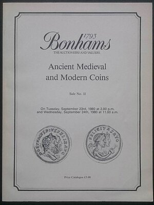 obverse: Bonhams in association with V.C. Vecchi & Sons. Sale No. II. Ancient, Medieval and Modern Coins. Londra, 23-24 Settembre 1980. Brossura editoriale, 165 lotti, tavole B/N. Buone condizioni