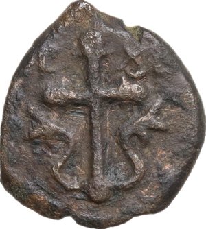 reverse: Salerno.  Ruggero II (1105-1154).. Follaro con testa e ancora (1127-1130)