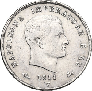 obverse: Venezia.  Napoleone I, Imperatore di Francia e Re d Italia (1805-1814).. 5 lire 1811